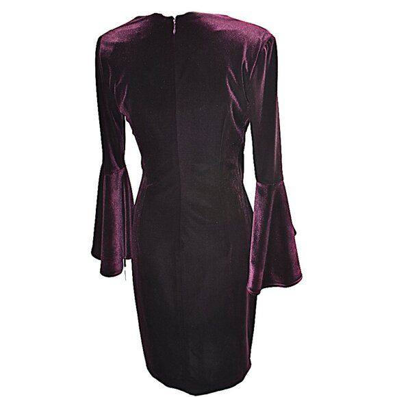 Calvin Klein Plum Purple Velvet Flare Bell Sleeve Warp Knee Length Dress… - Picture 5 of 8